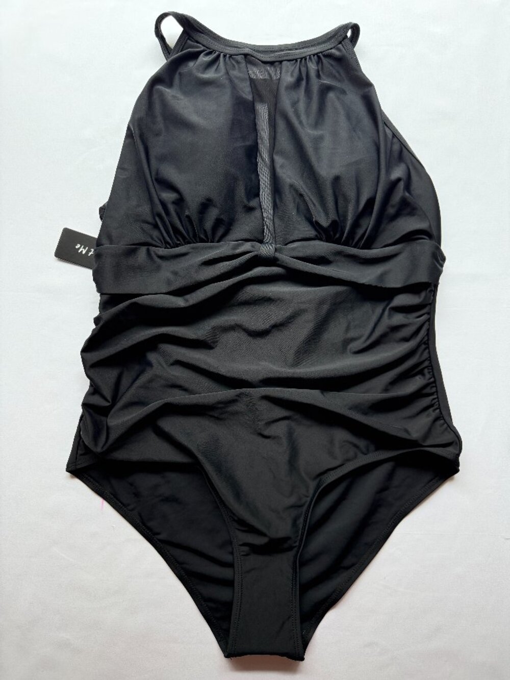 Tempt Me Black One Piece Swimsuit XL Ruched Tummy Control Halter NWT